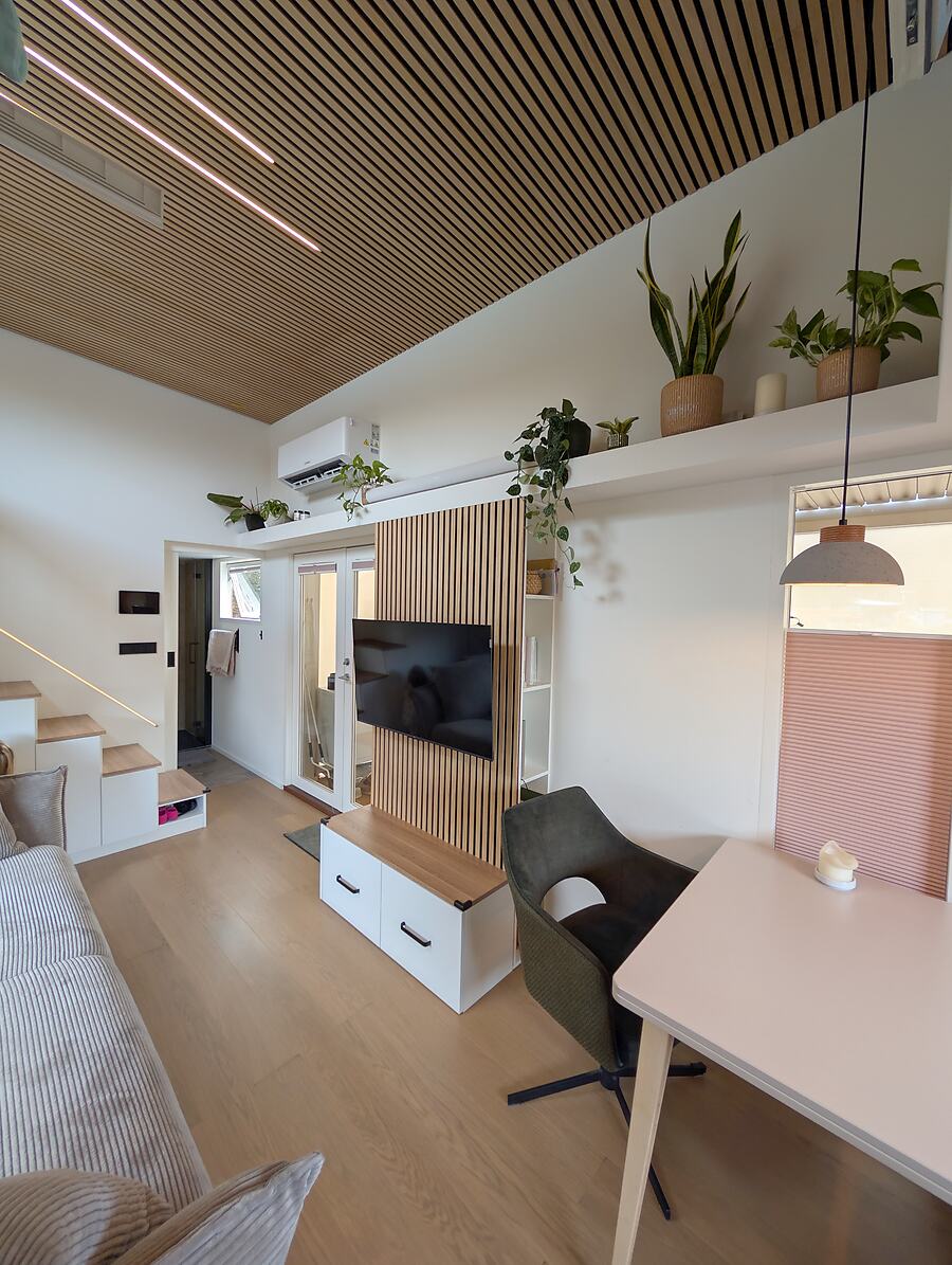 Wohnbereich mit Fernseher und Pflanzen